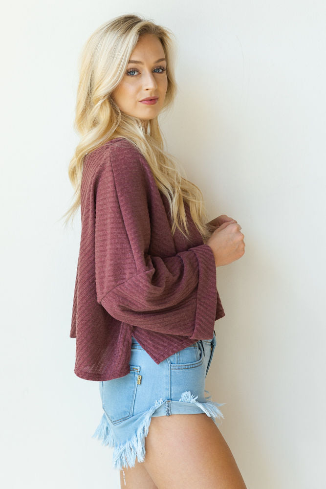 mode, ribbed dolman bell sleeve top