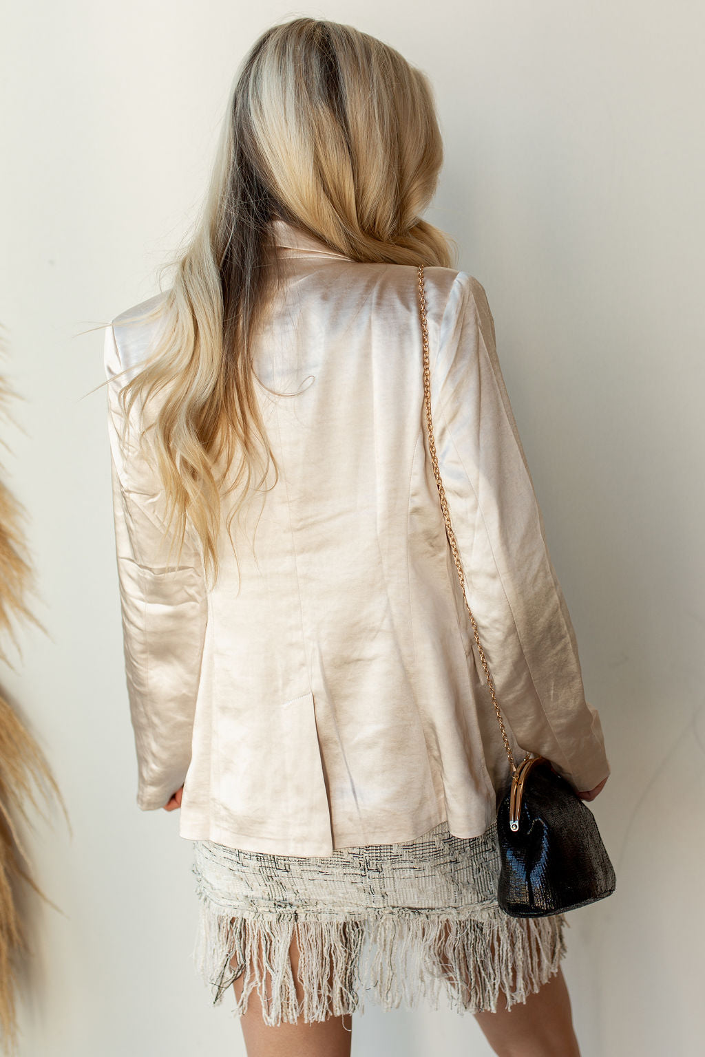 mode, top of the day satin blazer