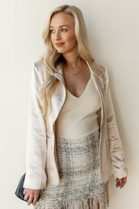 mode, top of the day satin blazer