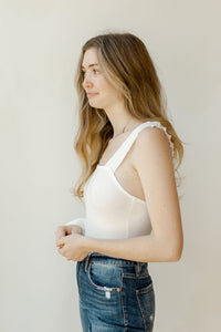 mode, ruffled straps bodysuit