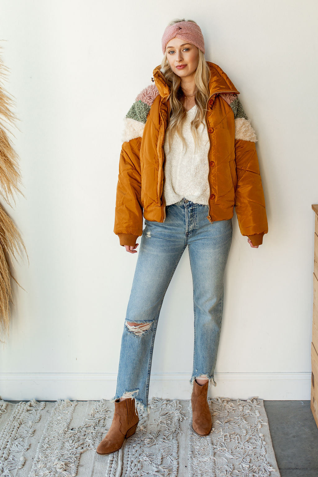 mode, puffer sherpa jacket