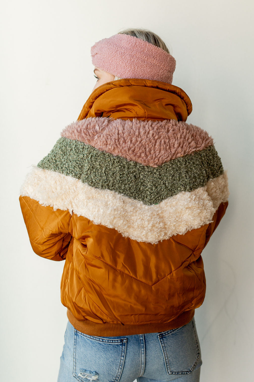 mode, puffer sherpa jacket