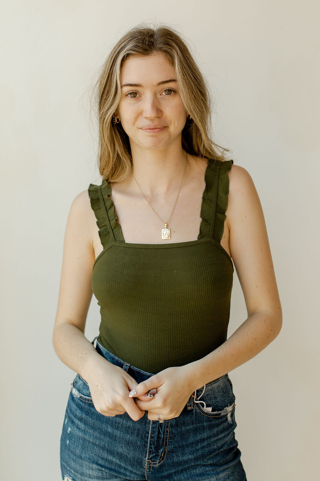 mode, ruffled straps bodysuit