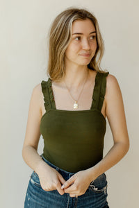 mode, ruffled straps bodysuit