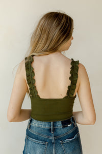 mode, ruffled straps bodysuit