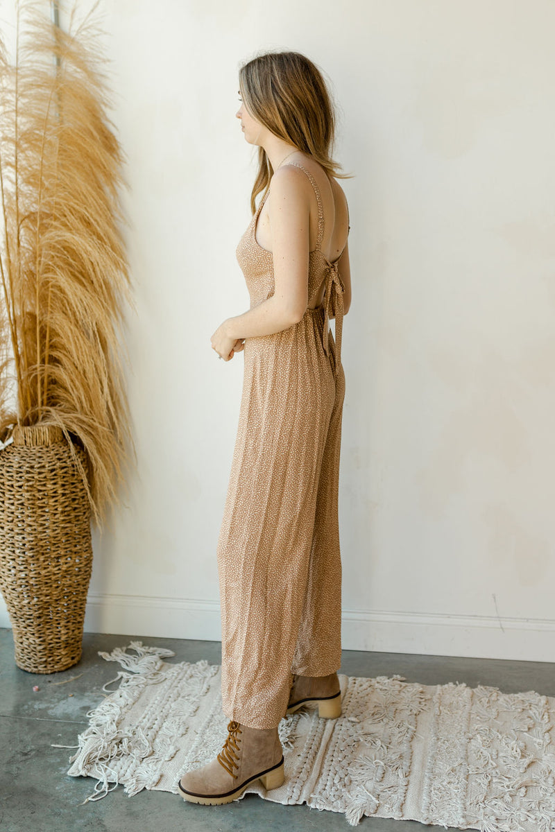mode, rain drops tie back jumpsuit