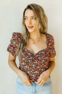 mode, poppy flower puff sleeve top