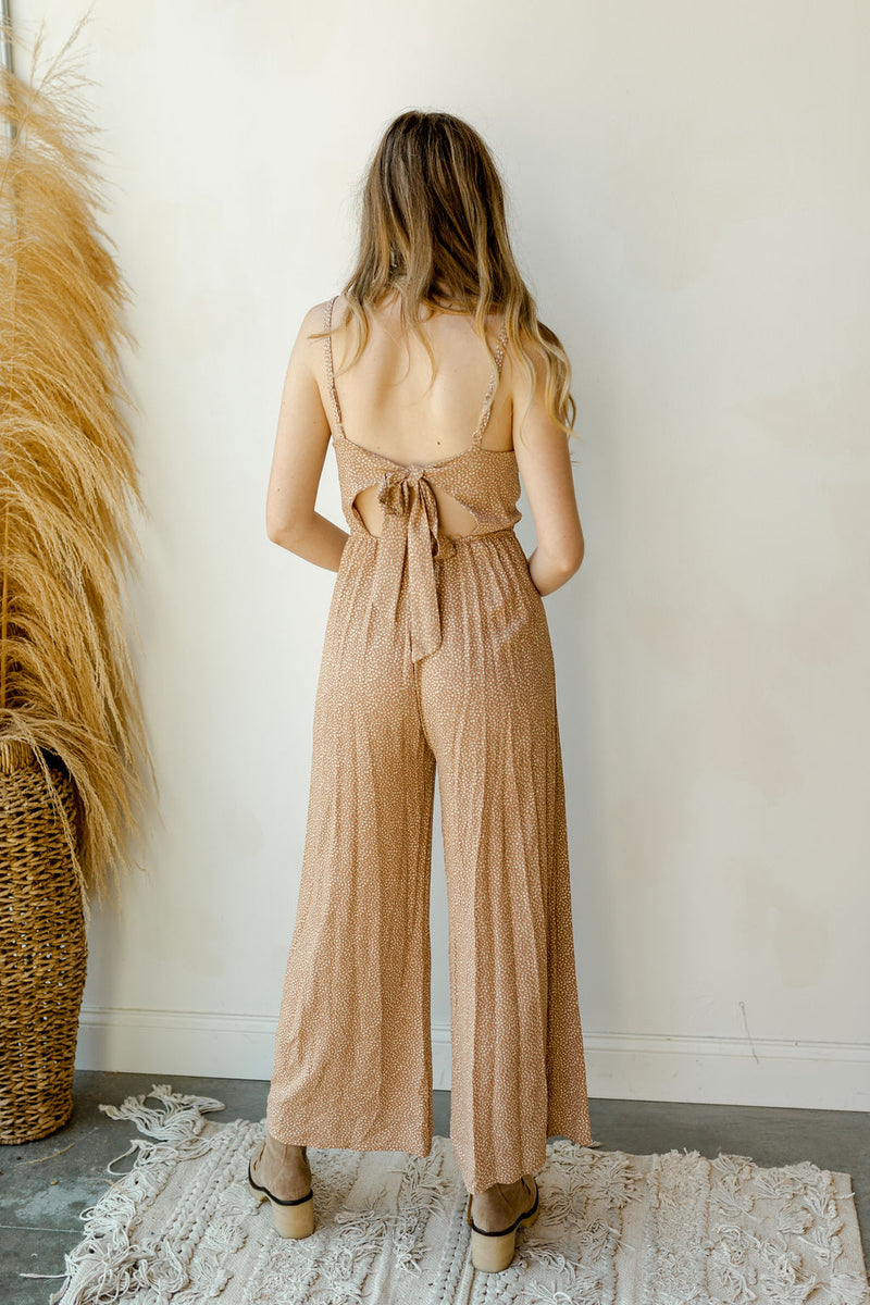 mode, rain drops tie back jumpsuit