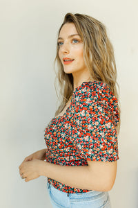 mode, poppy flower puff sleeve top