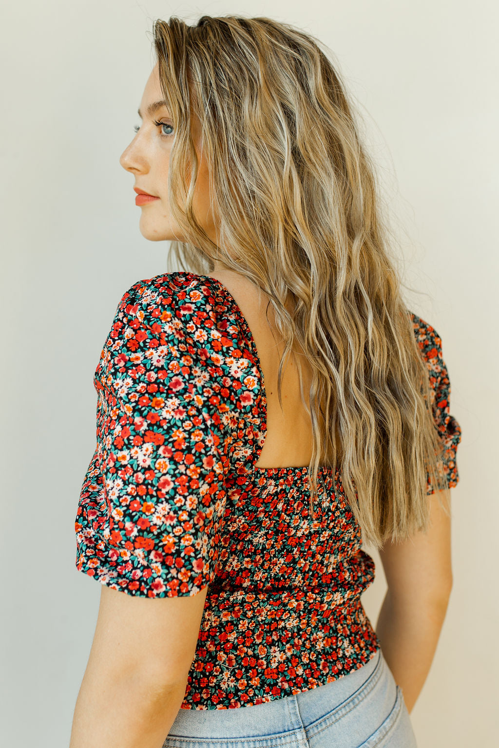 mode, poppy flower puff sleeve top