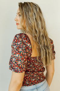 mode, poppy flower puff sleeve top