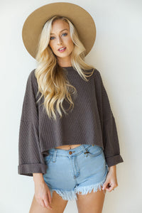 mode, ribbed dolman bell sleeve top