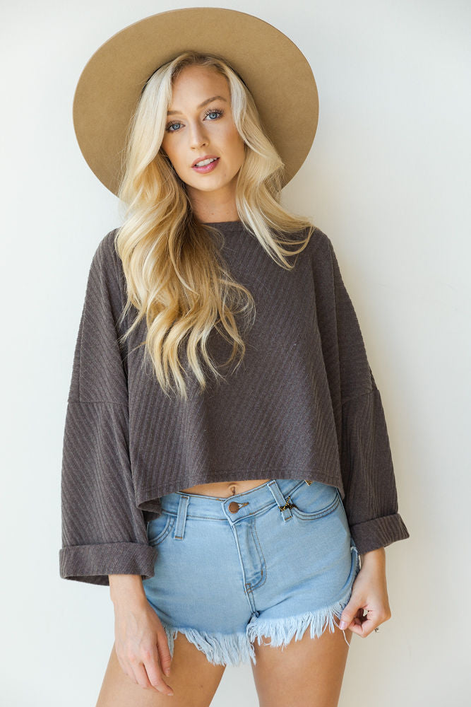 mode, ribbed dolman bell sleeve top