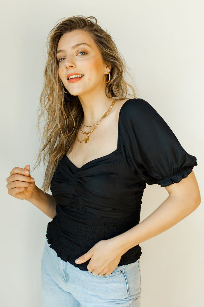 mode, power sleeve blouse