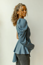 mode, one shoulder peplum flow top