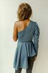 mode, one shoulder peplum flow top