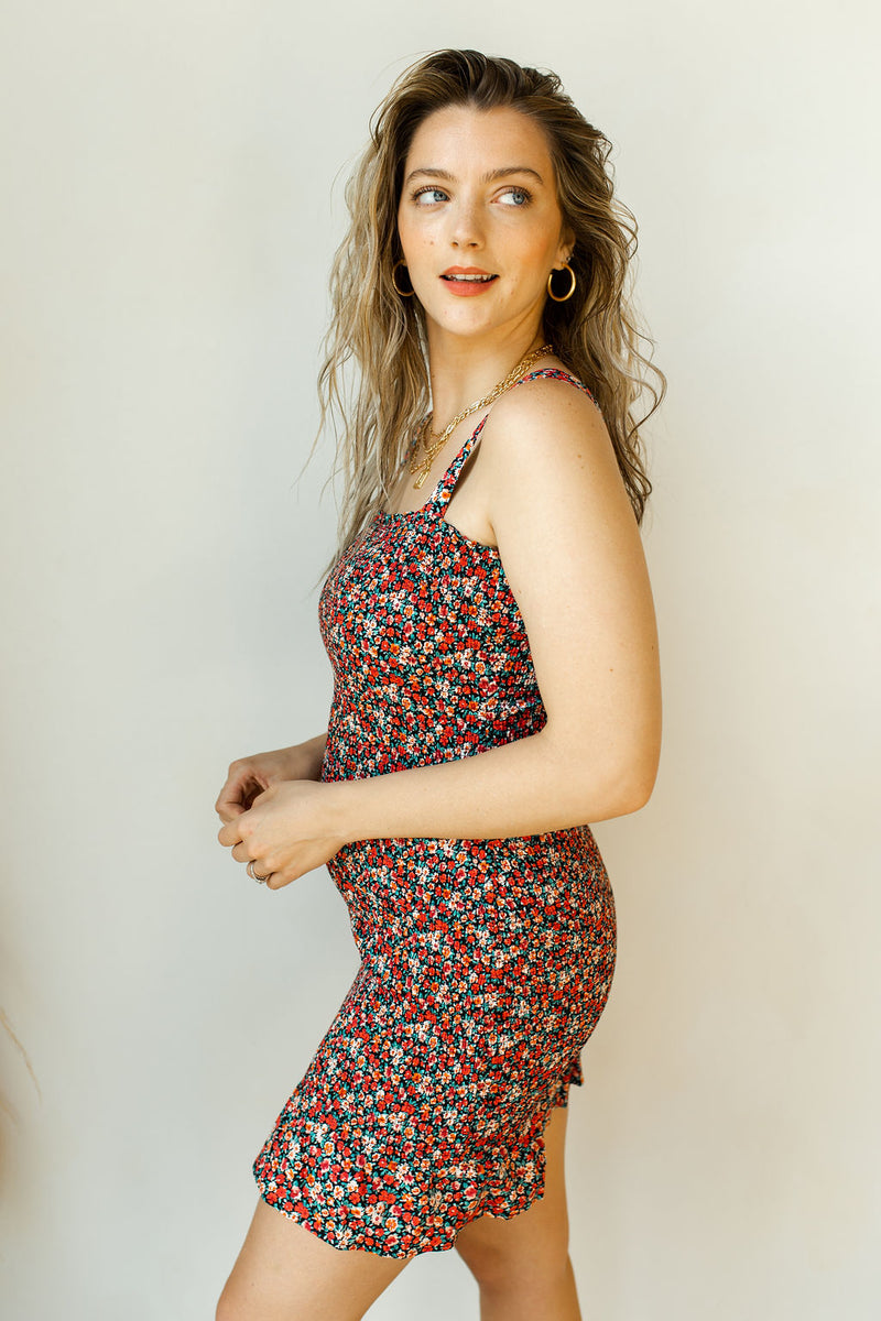 mode, poppy flower smocked mini dress