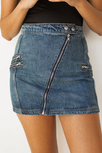 mode, denim moto skirt