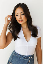 mode, v plunged ribbed bodysuit