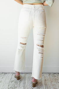 mode, distress woven jeans