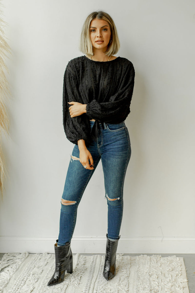 mode, Shania high rise knee distress denim