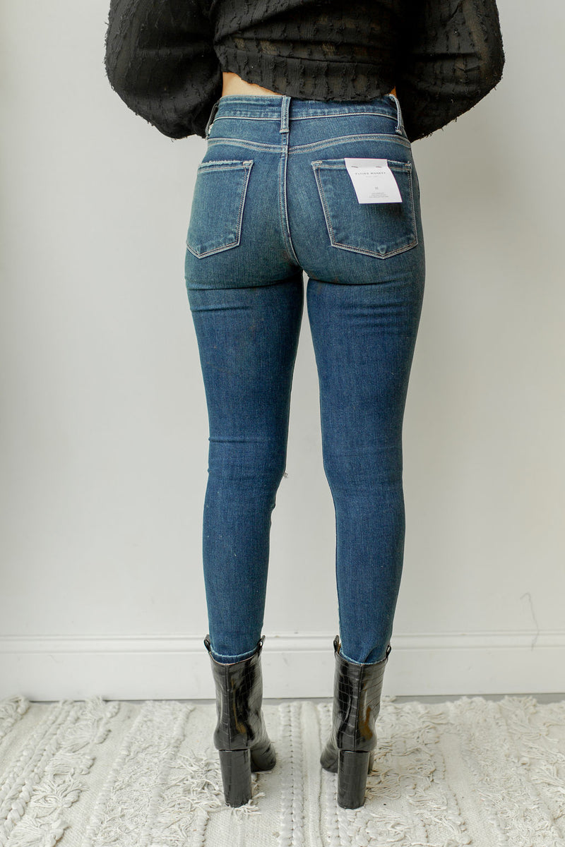 mode, Shania high rise knee distress denim