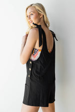 mode, woven tie strap romper