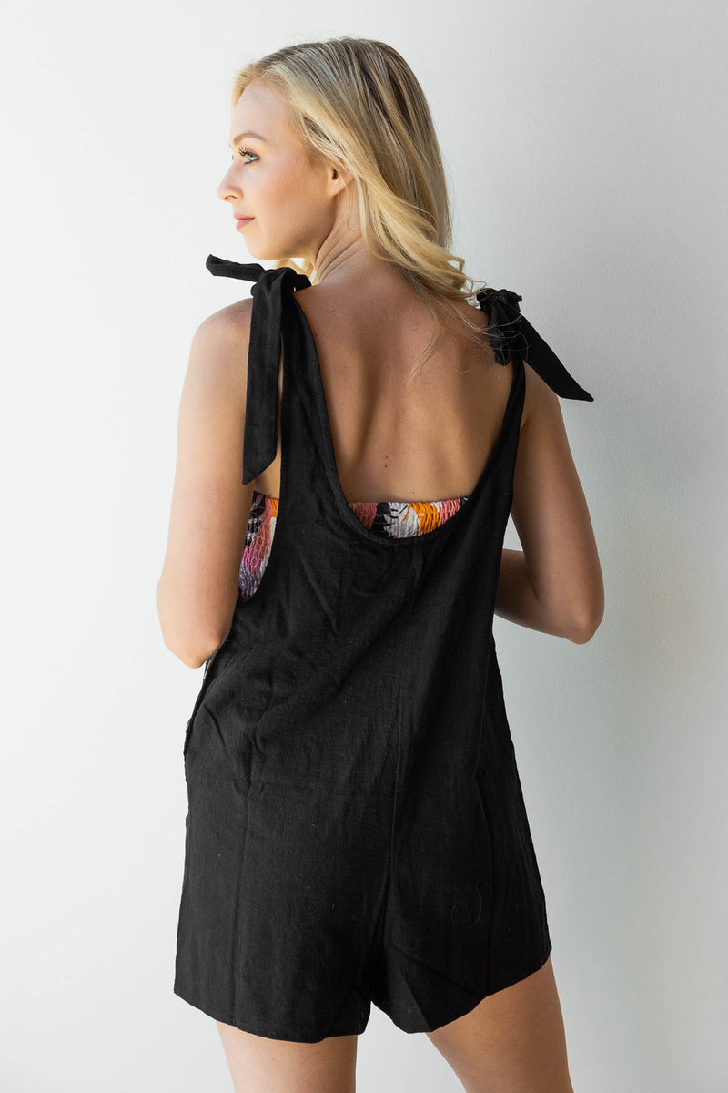 mode, woven tie strap romper