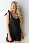 mode, woven tie strap romper