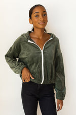 mode, velour puff zip up hoodie