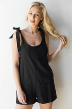 mode, woven tie strap romper