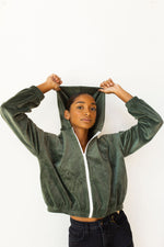 mode, velour puff zip up hoodie