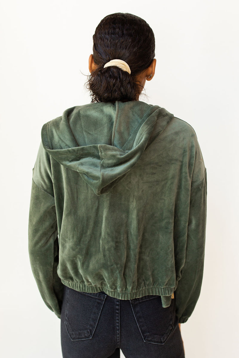 mode, velour puff zip up hoodie