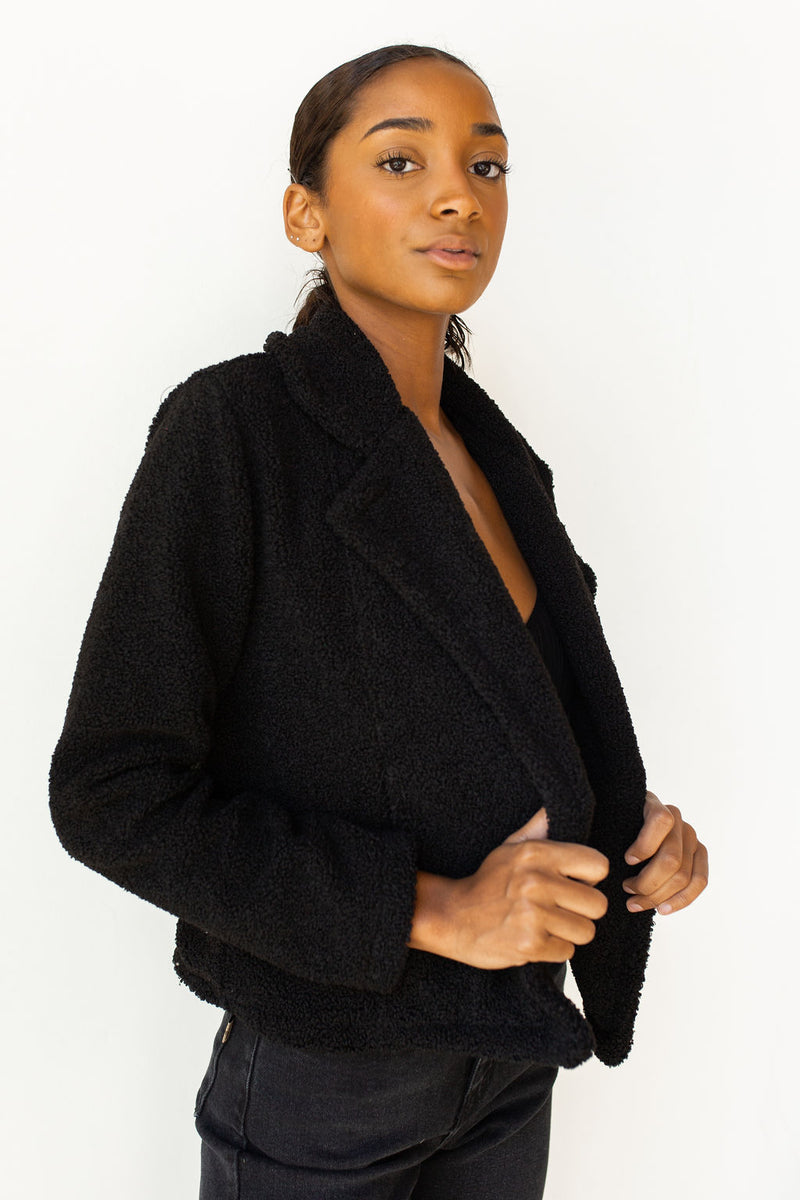 mode, fuzzy jacket w lapel