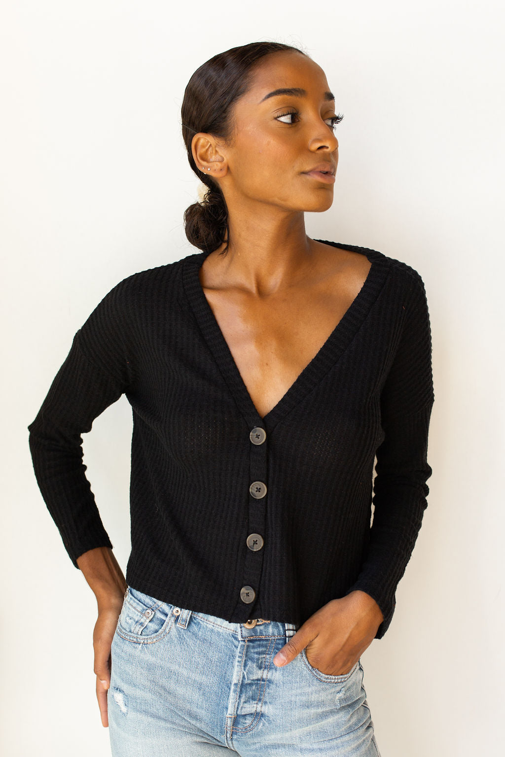 mode, cropped waffle cardi