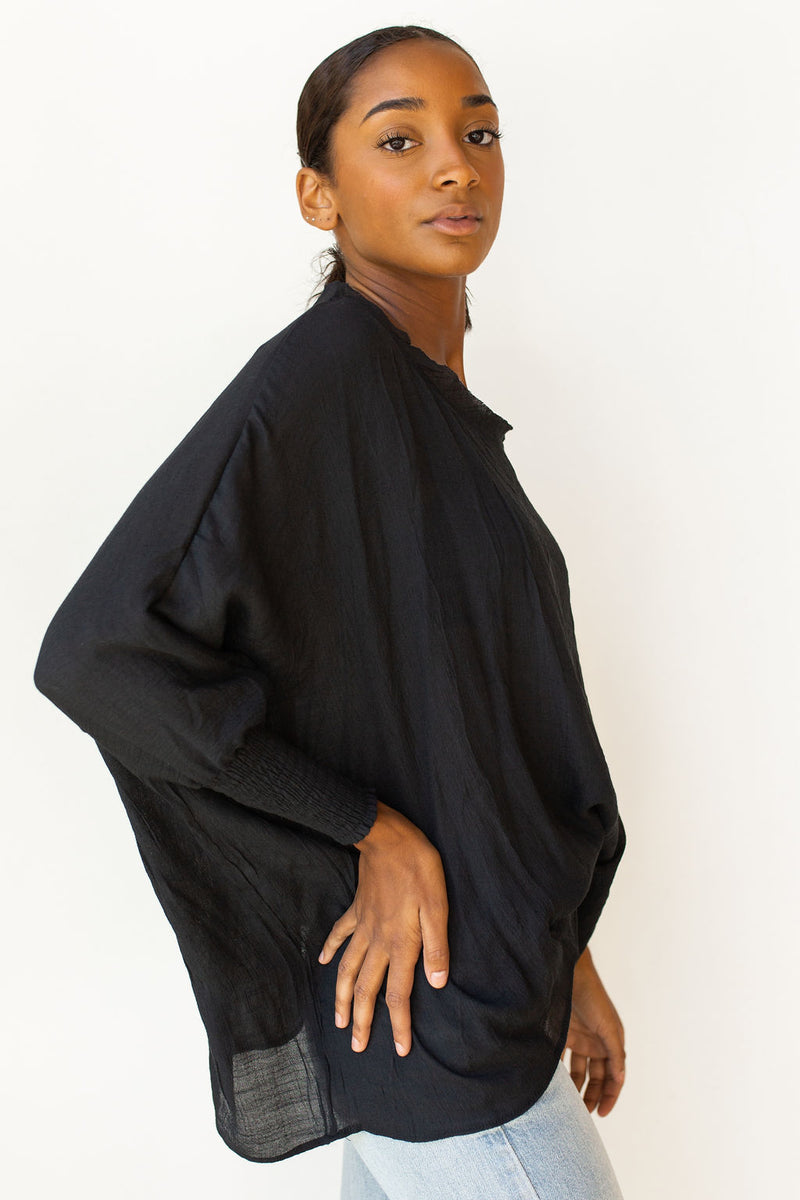 mode, smocked sleeve blouse