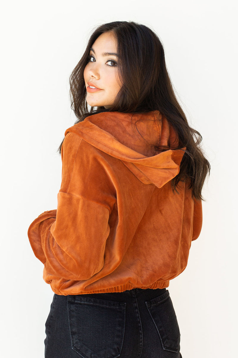 mode, velour puff zip up hoodie