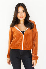 mode, velour puff zip up hoodie