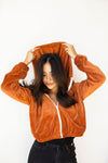 mode, velour puff zip up hoodie