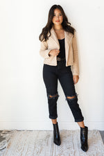 mode, fuzzy jacket w lapel