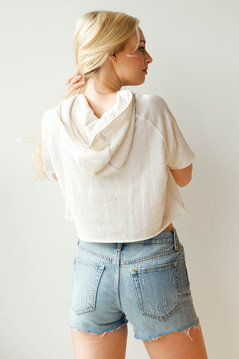 mode, speckled crop hoodie