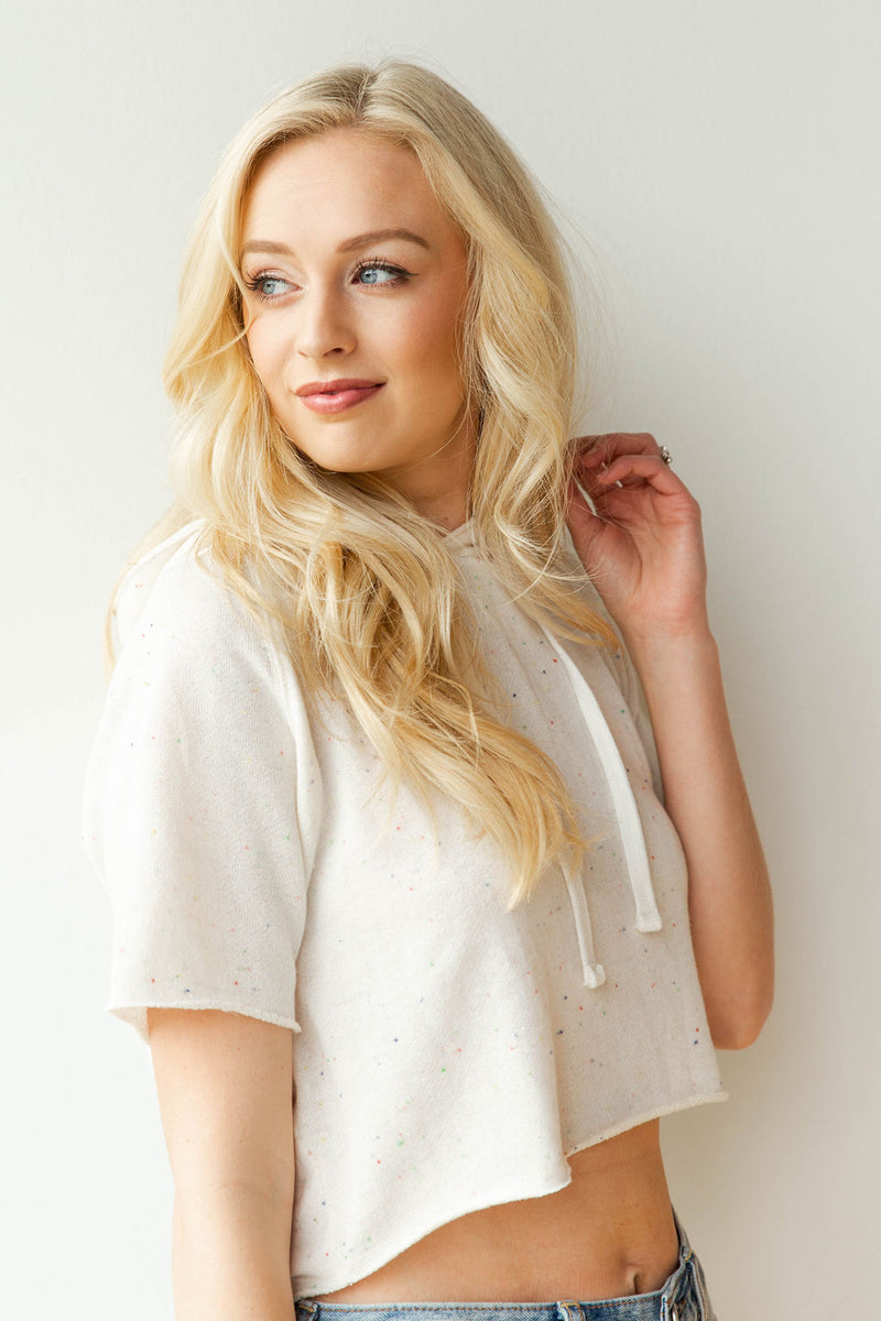 mode, speckled crop hoodie