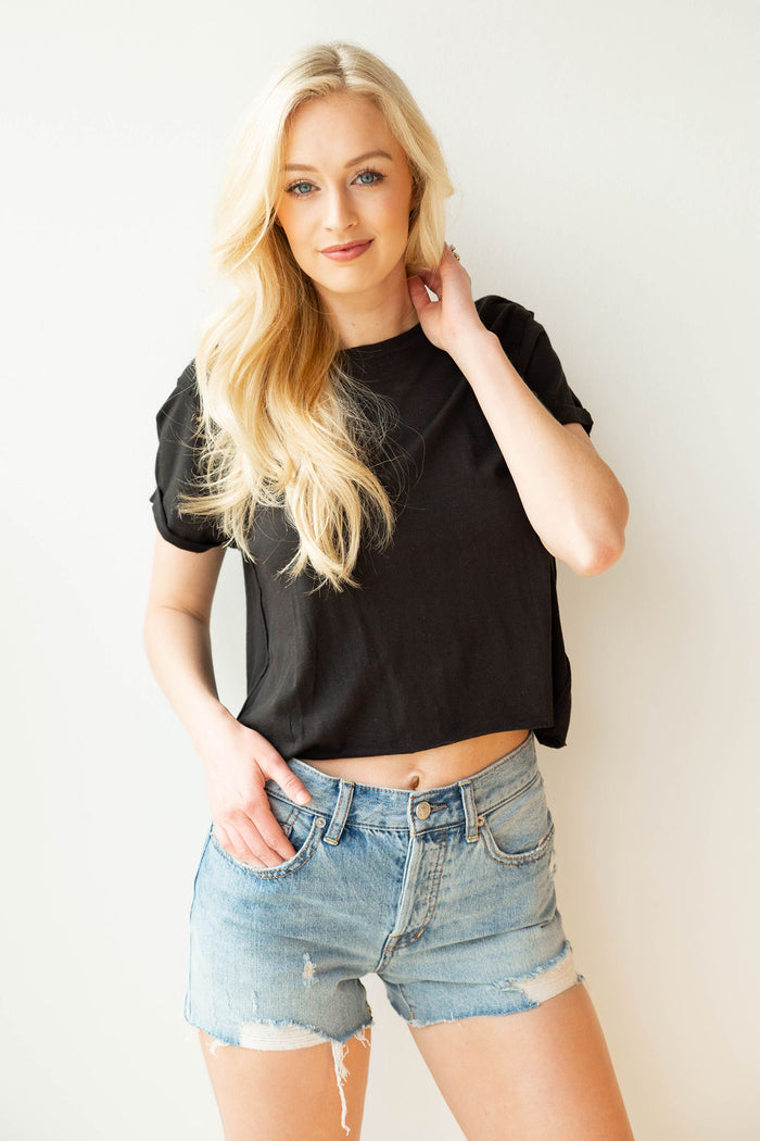 mode, tulip sleeve crop top