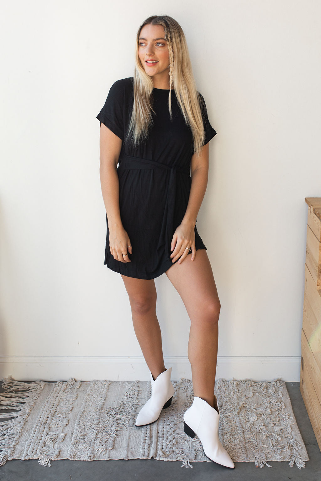 mode, tie front t shirt dress