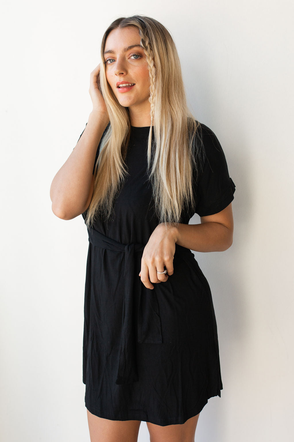 mode, tie front t shirt dress