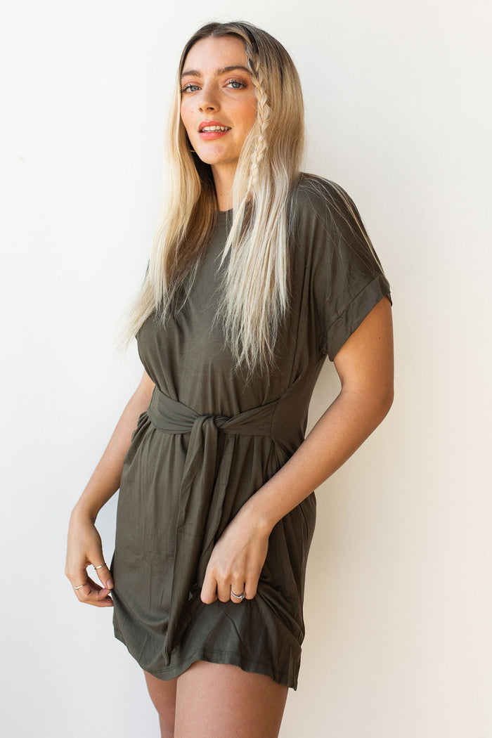 mode, tie front t shirt dress