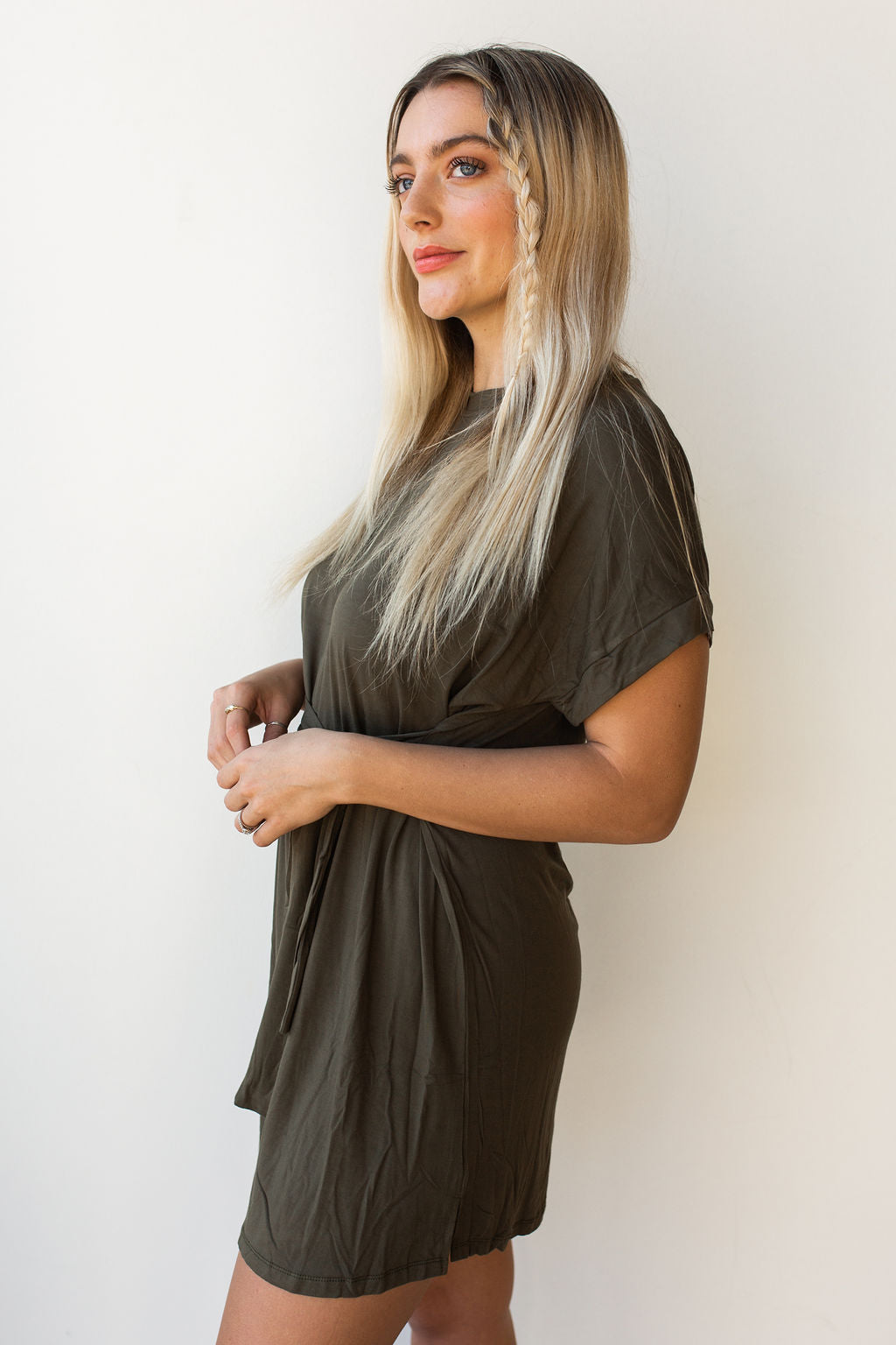 mode, tie front t shirt dress