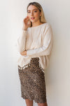 mode, tassel + scallop trim sweater