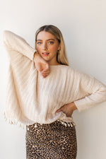 mode, tassel + scallop trim sweater
