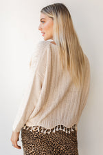 mode, tassel + scallop trim sweater